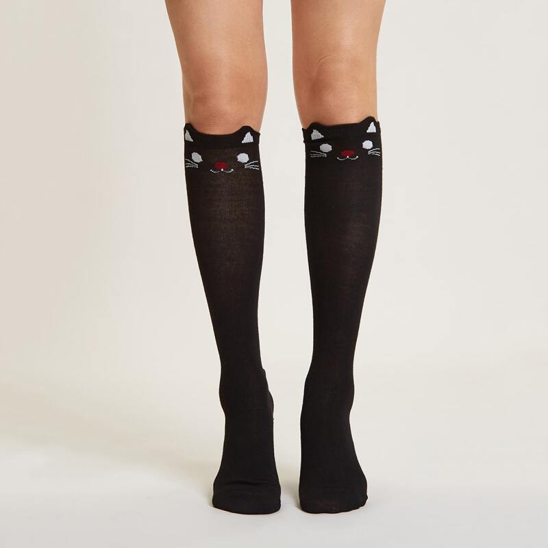 

Cartoon Graphic Knee Socks, Black