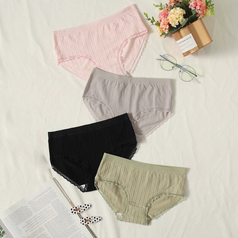 

4pack Rib Lace Trim Panty Set, Multicolor