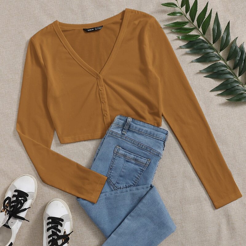 

Button Up Crop Top, Brown