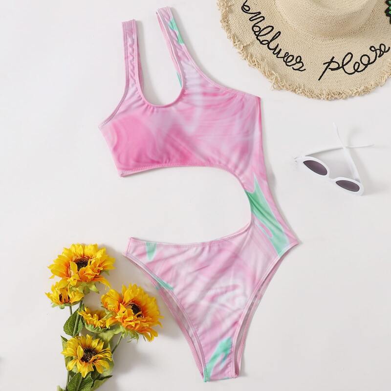 

Tie Dye Cut Out One Piece Swimsuit, Pink