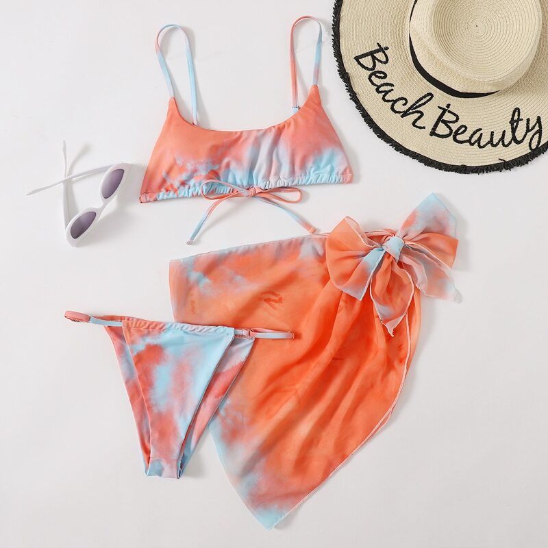 

3pack Tie Dye Thong Bikini Swimsuit, Multicolor
