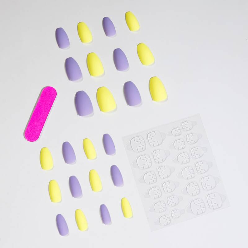 

24pcs Fake Nail & 1sheet Tape & 1pc Nail File, Multicolor