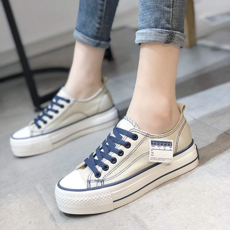 

Lace-up Front Canvas Flatform Sneakers, Blue