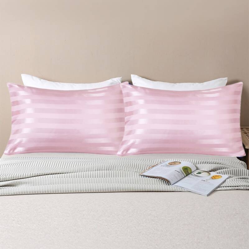 

1pair Striped Pattern Satin Pillowcase Without Filler, Pink