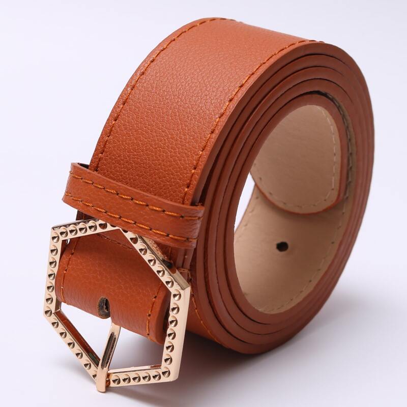 

Hexagon Shaped Buckle Belt, Brown