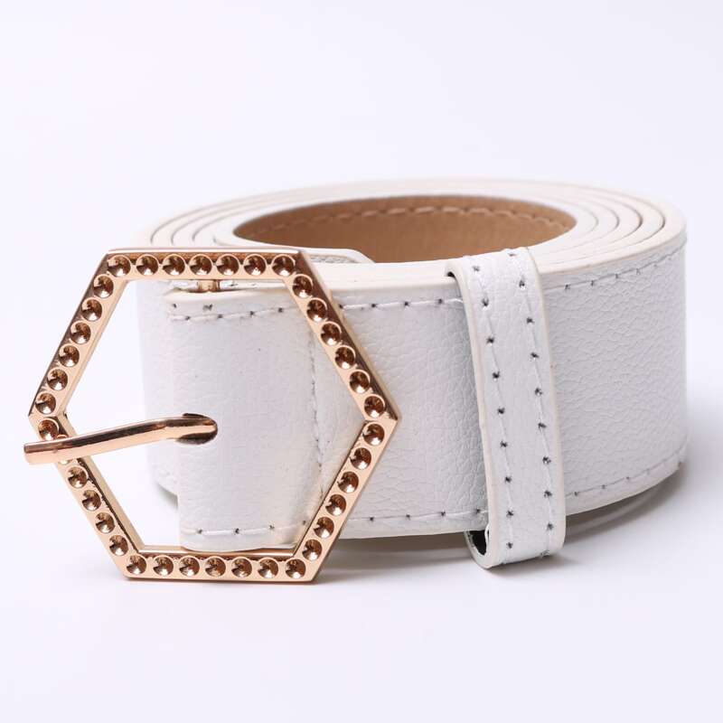 

Hexagon Shaped Buckle Belt, White