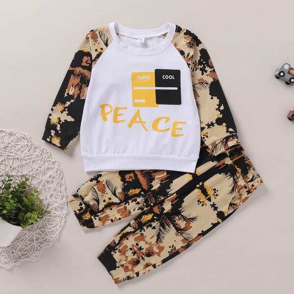 

Toddler Boys Letter Graphic Raglan Sleeve Sweatshirt & Sweatpants, Multicolor