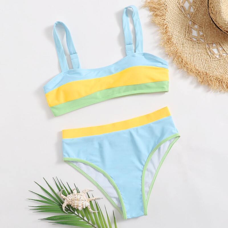 

Colorblock High Waist Bikini Swimsuit, Multicolor