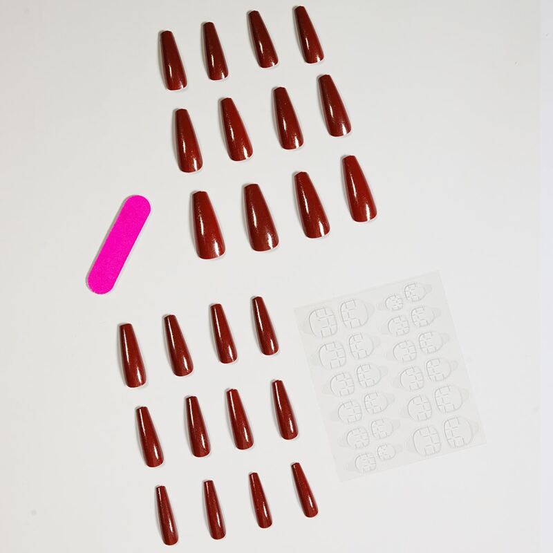 

24pcs Fake Nail & 1sheet Tape & 1pc Nail File, Red