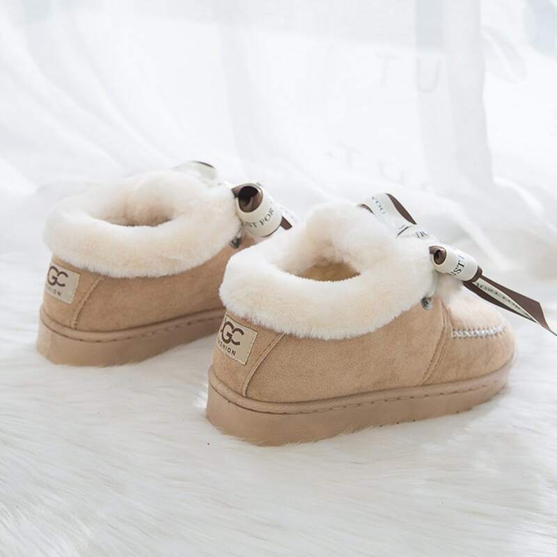 

Bow Decor Ankle Fluffy Boots, Khaki