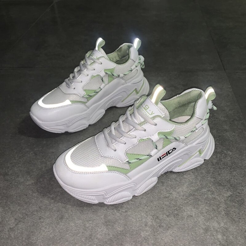 

Lace-up Front Mesh Chunky Sneakers, Green