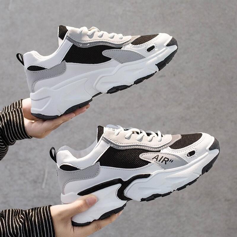 

Colorblock Lace-up Front Mesh Chunky Sneakers, Black