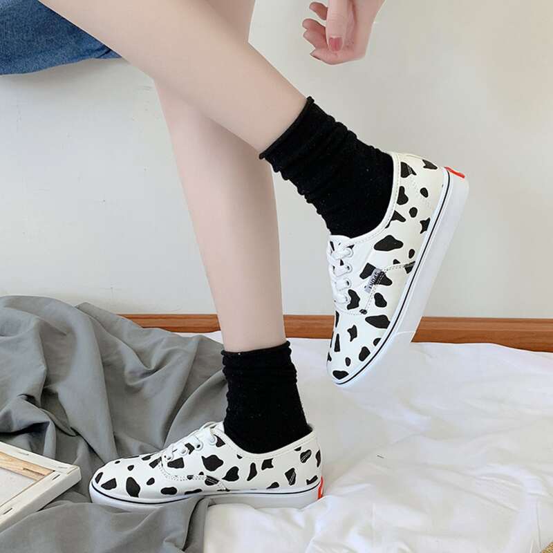 

Cow Print Lace-up Canvas Sneakers, Beige