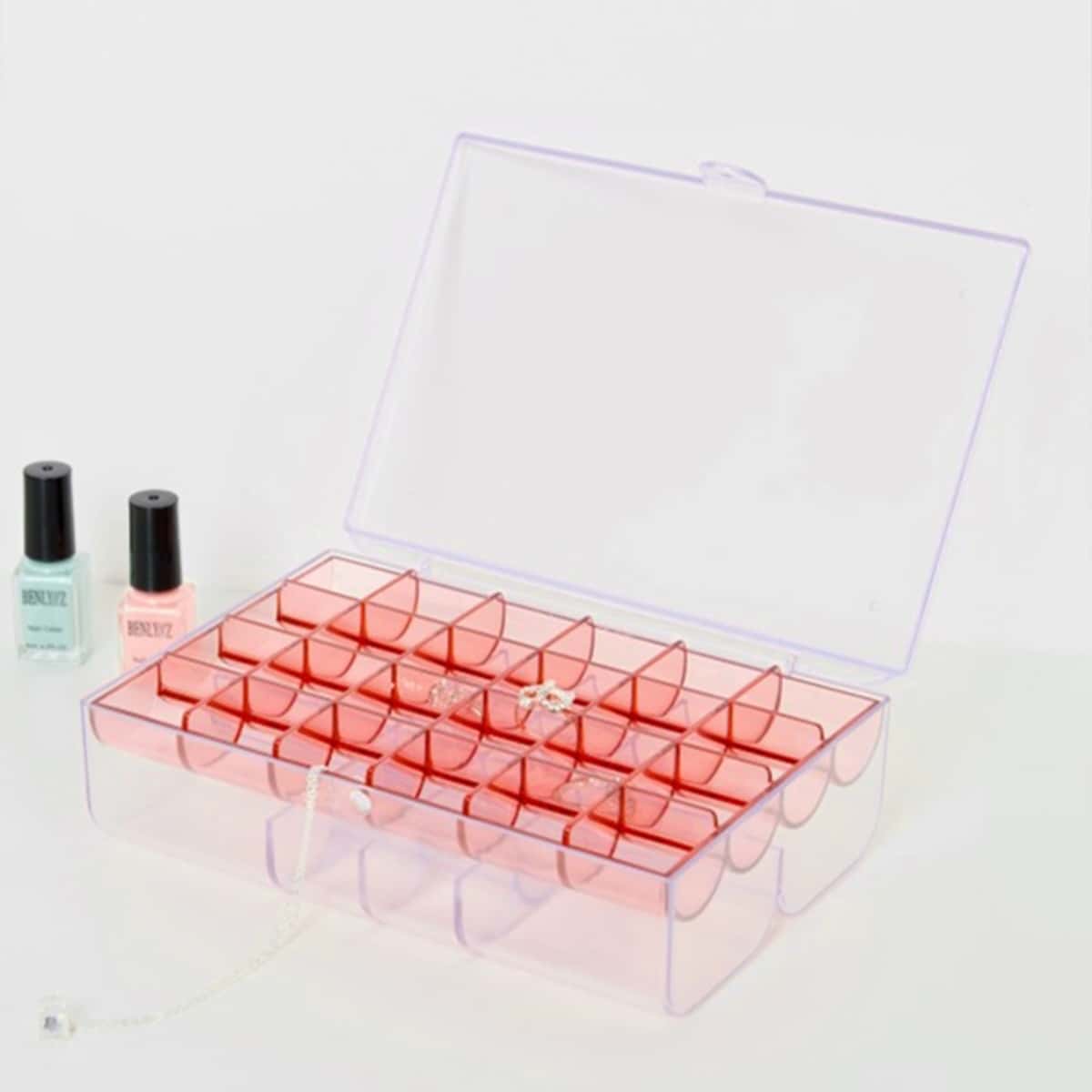 

1pc Double Layer Clear Jewelry Box, Red