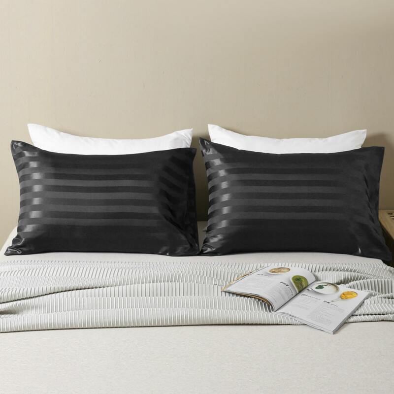 

1pair Striped Pattern Satin Pillowcase Without Filler, Black