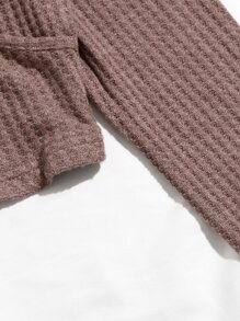 SHEIN Essnce 交叉領華夫格針織短版上衣 - 紅木色 - 查看 4