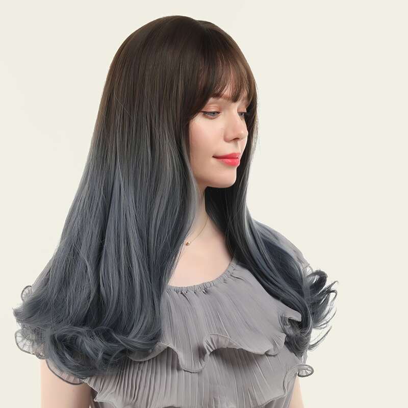 

Natural Long Curly Wig With Bangs, Multicolor