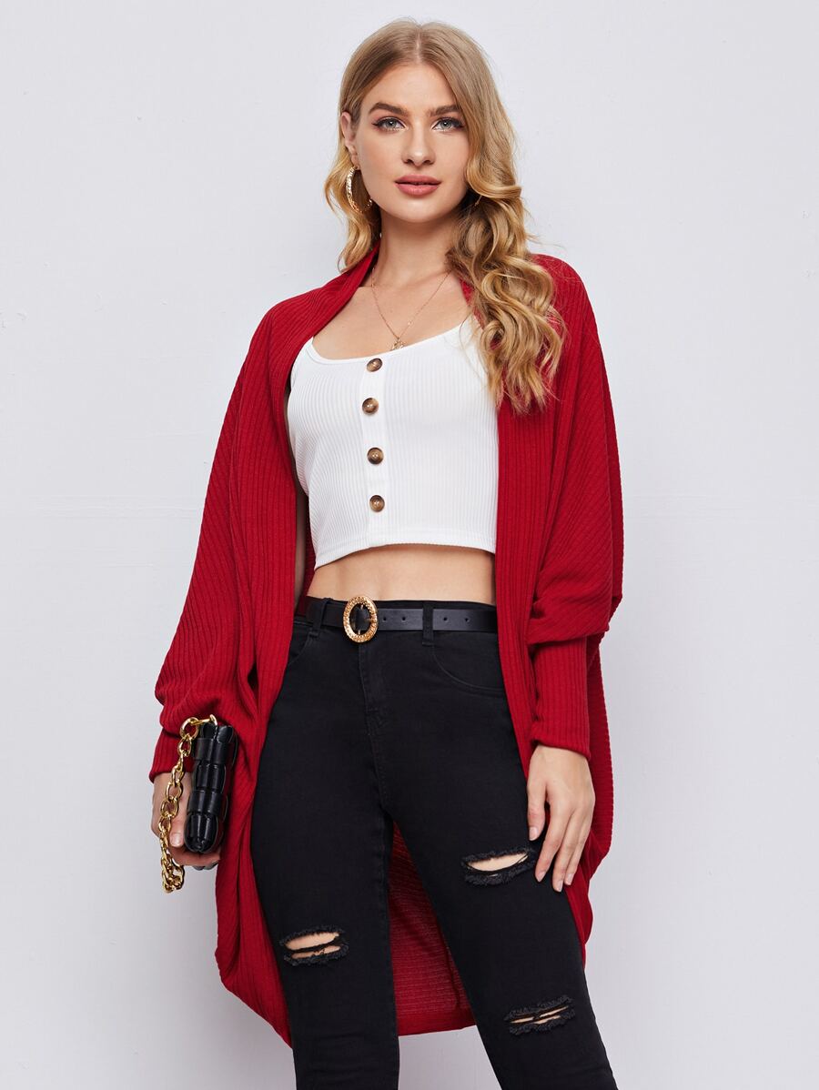 SHEIN Clasi 前開式蝙蝠袖外套 - 紅色 - 查看 1