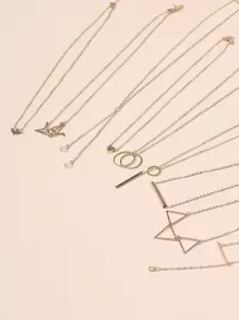 9入組幾何吊墜項鍊