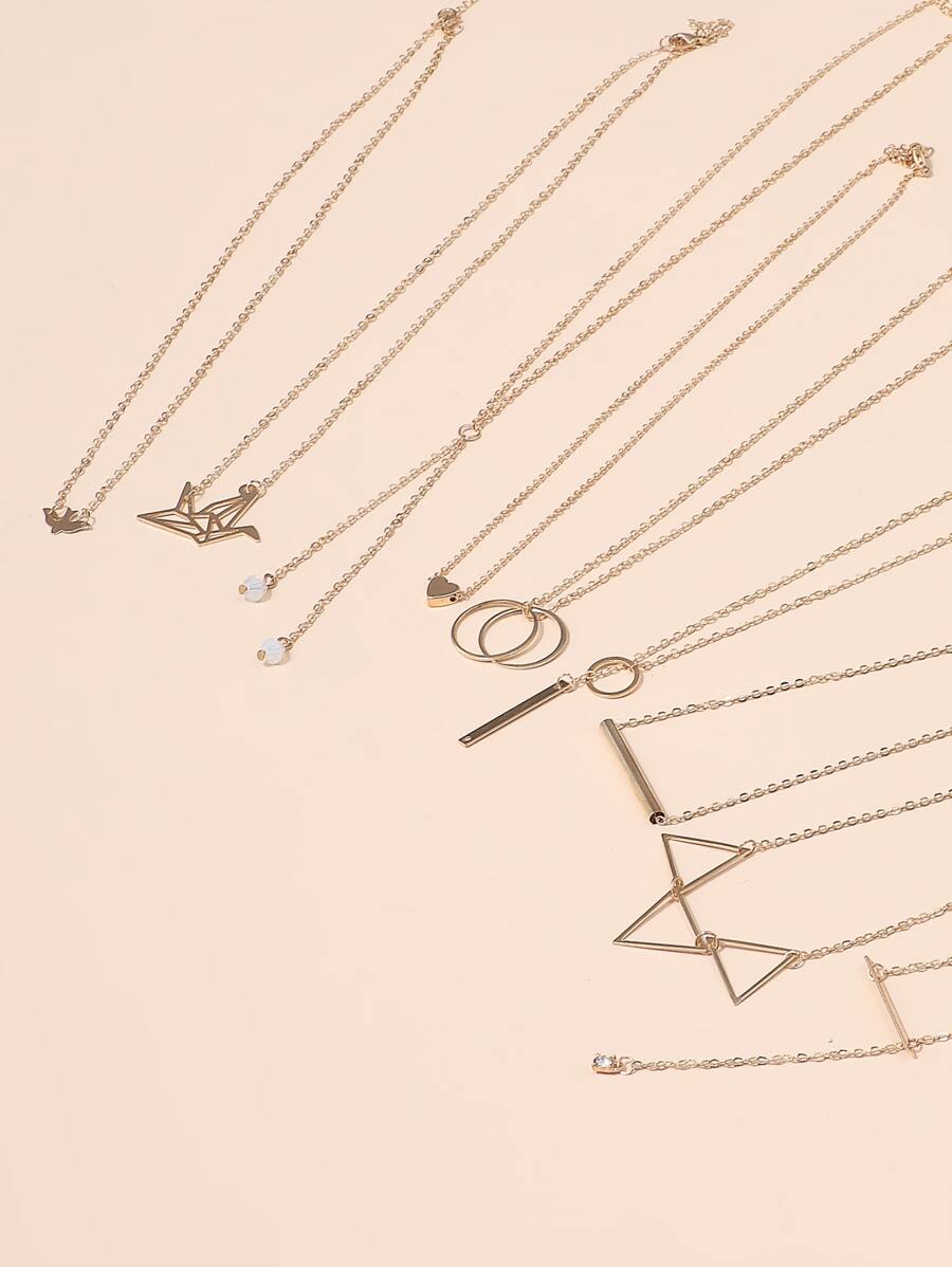 9入組幾何吊墜項鍊