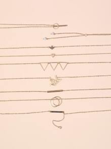 9入組幾何吊墜項鍊