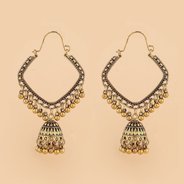 

Jhumka Bell Tassel Decor Drop Earrings, Gold