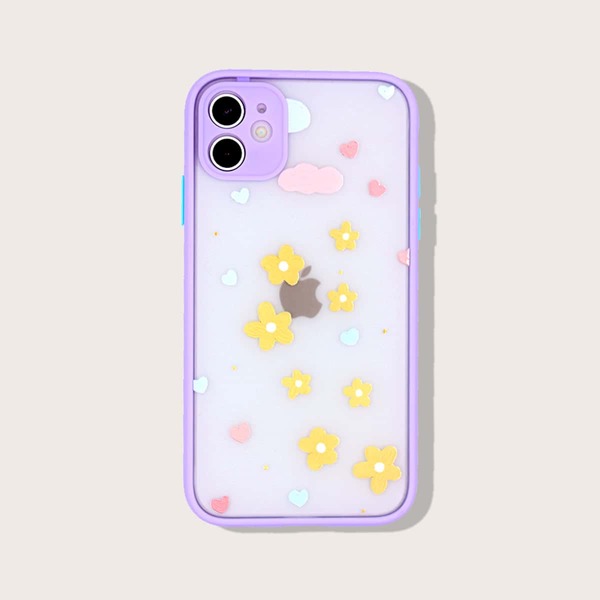 

Чехол для iPhone с контрастной рамкой и цветочным рисунком, Многоцветный
