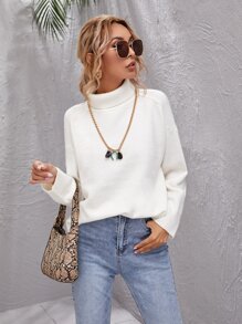 SHEIN LUNE Jersey de hombros caídos de cuello de doblez - Blanco - Ver 1