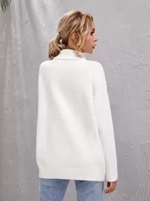 SHEIN LUNE Jersey de hombros caídos de cuello de doblez - Blanco - Ver 2