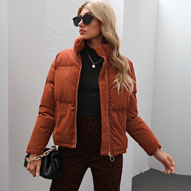 

O-ring Zipper Cord Puffer Jacket, Burnt orange