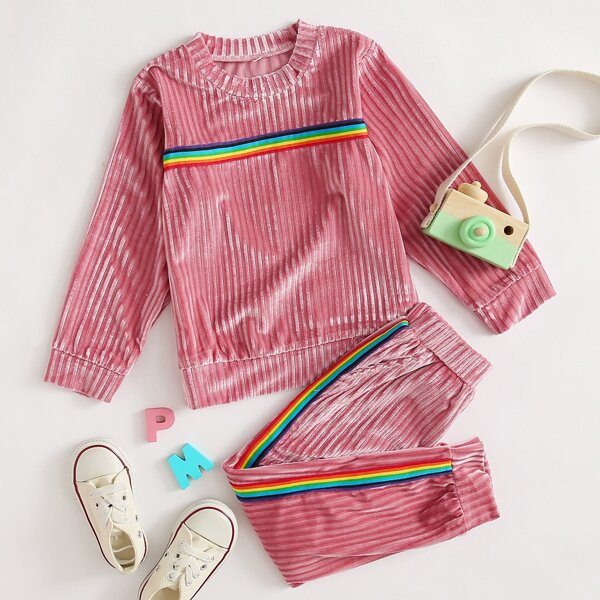 

Toddler Girls Rainbow Stripe Sweatshirt & Sweatpants, Dusty pink