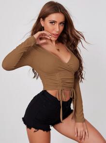 SHEIN EZwear 交叉領抽繩下擺短版上衣