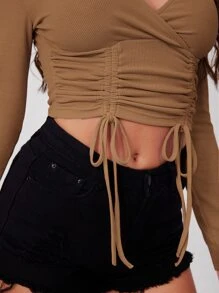 SHEIN EZwear 交叉領抽繩下擺短版上衣