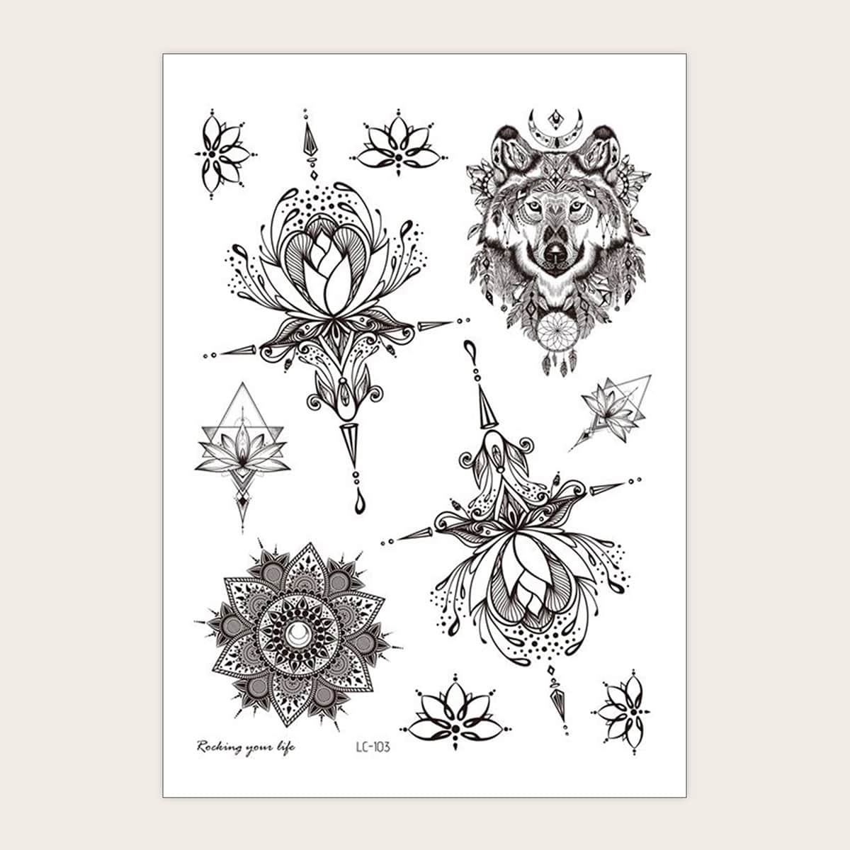 

1sheet Flower Pattern Tattoo Sticker, Black and white