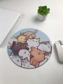 Cat Cartoon Graphic Round Mouse Pad, Desk Mouse Pad - Multicolor - View 3