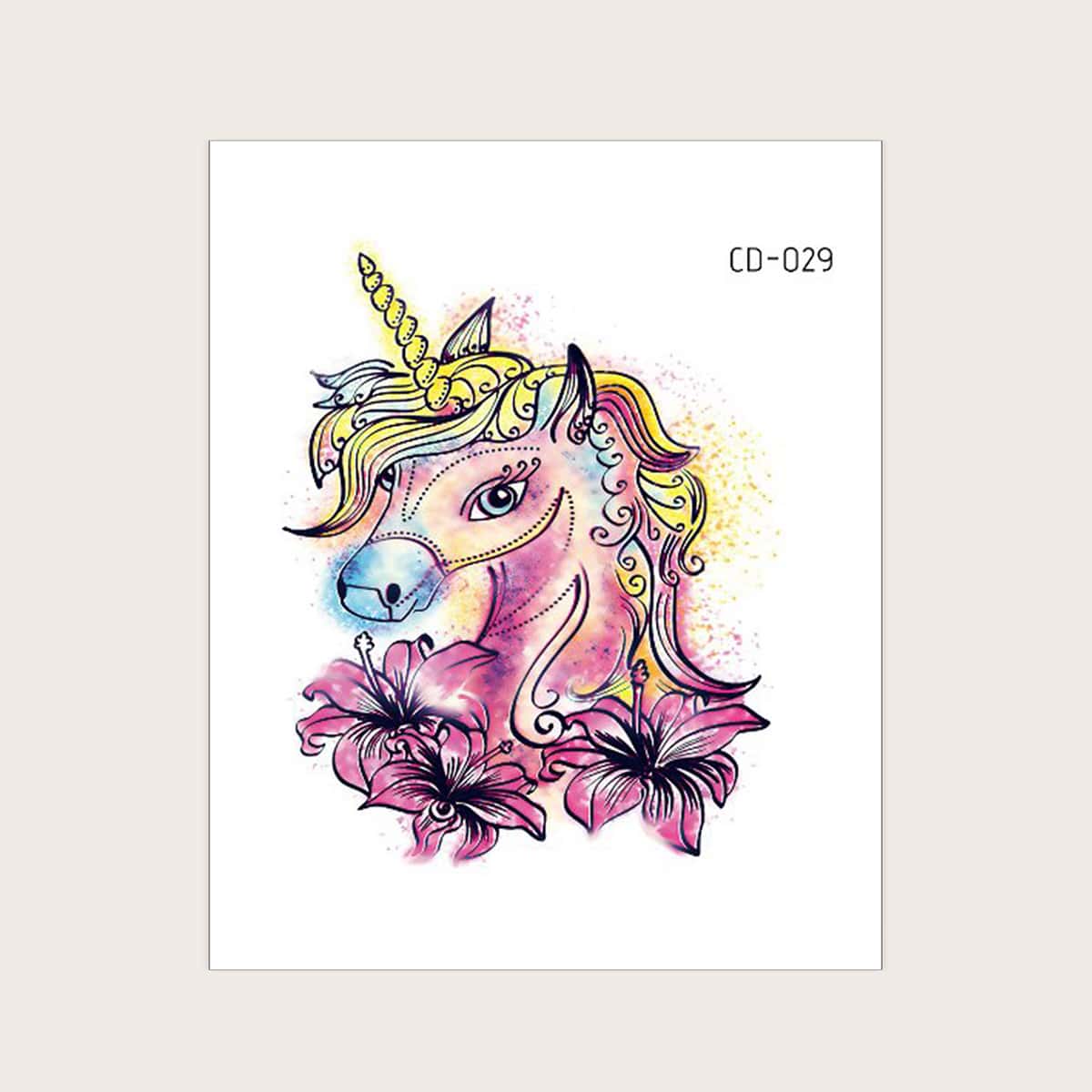 

1sheet Unicorn Pattern Tattoo Sticker, Multicolor