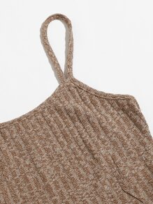 SHEIN EZwear Rib-knit Cami Top & Knot Front leggings Set - Khaki - View 4