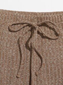 SHEIN EZwear Rib-knit Cami Top & Knot Front leggings Set - Khaki - View 5