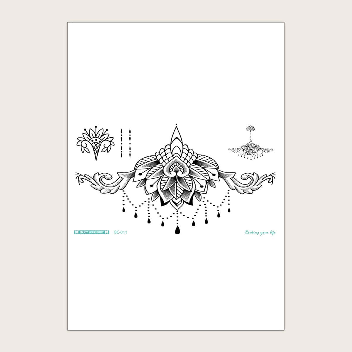 

1sheet Flower Pattern Tattoo Sticker, Black