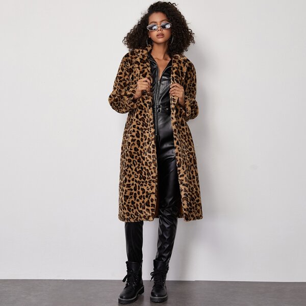 

Drop Shoulder Button Front Leopard Teddy Coat, Multicolor