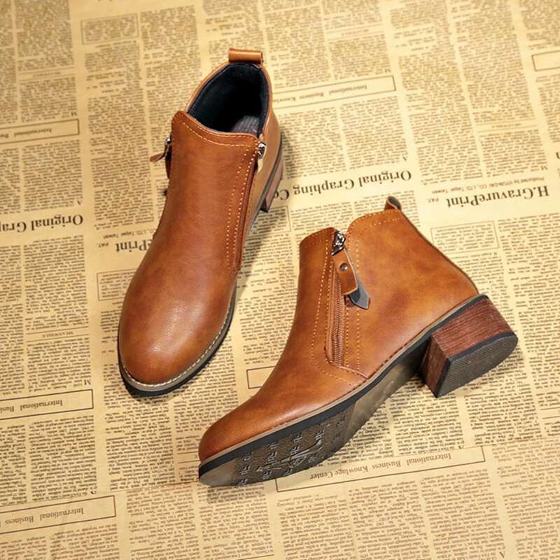 

Zip Side Chunky Heel Boots, Brown