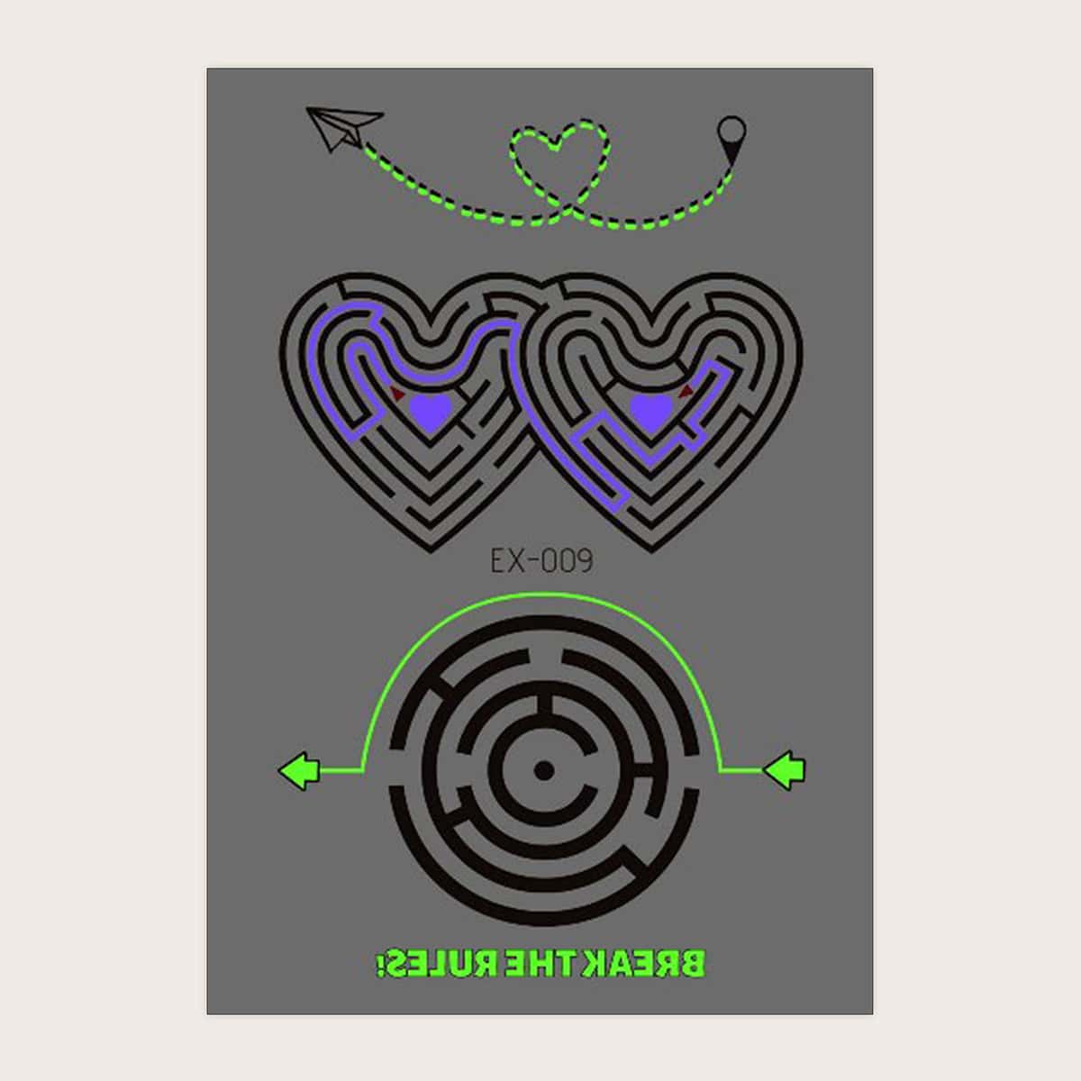 

1sheet Luminous Heart Pattern Tattoo Sticker, Multicolor