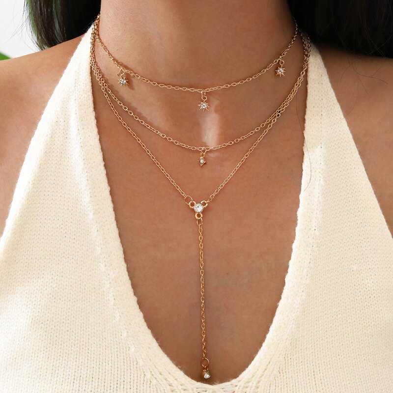 

Rhinestone Decor Lariat Necklace, Gold