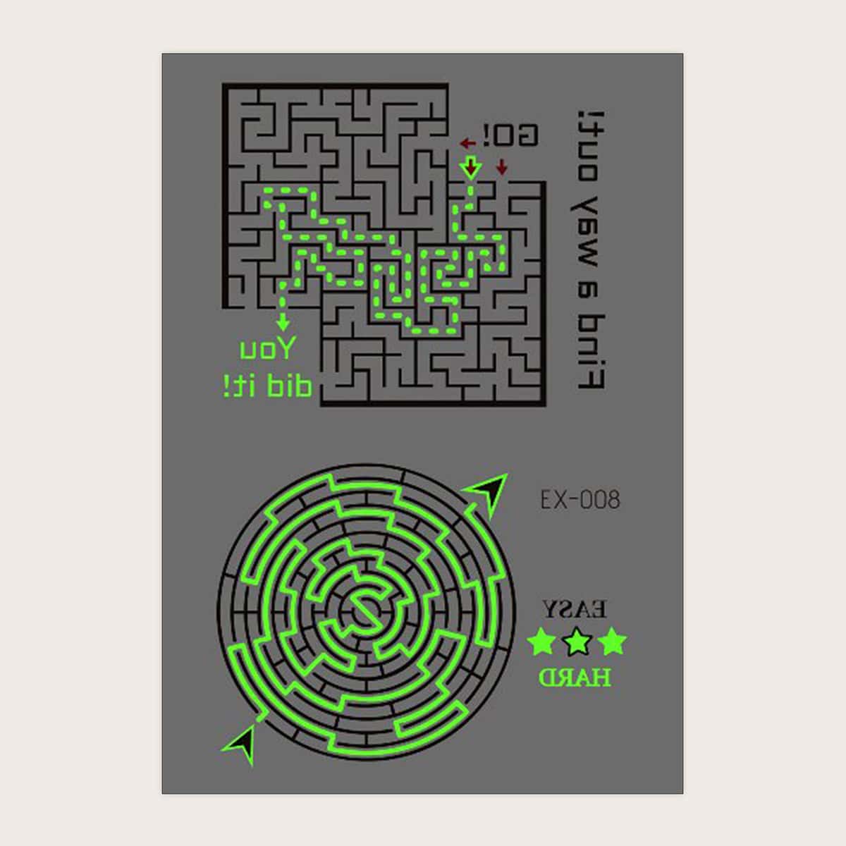 

1sheet Luminous Maze Pattern Tattoo Sticker, Multicolor