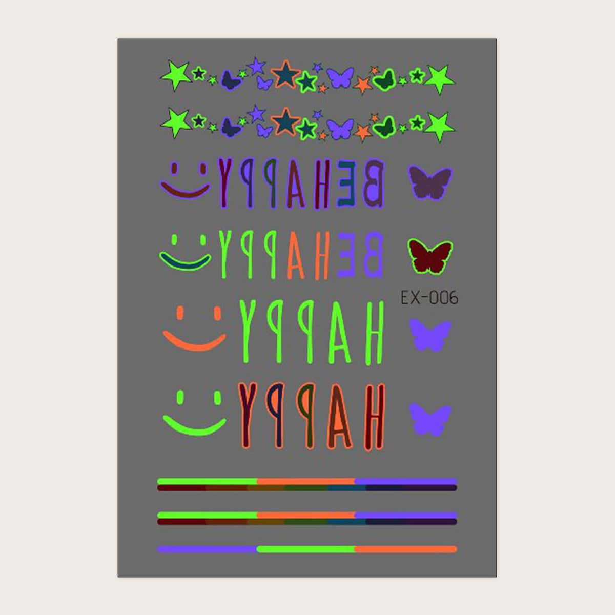 

1sheet Luminous Butterfly & Star Tattoo Sticker, Multicolor