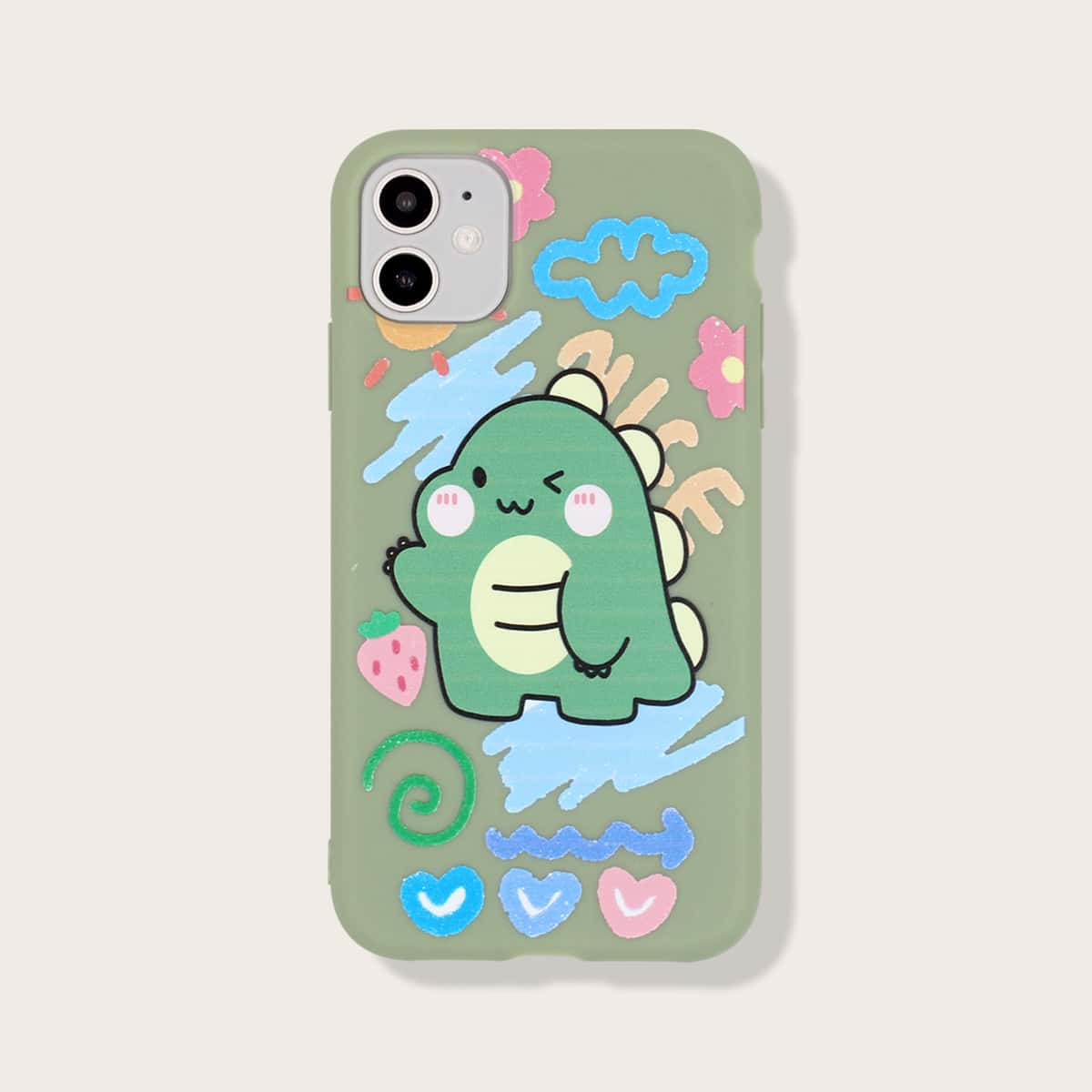 

Dinosaur Cartoon Graphic iPhone Case, Green