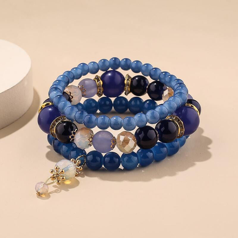 

3pcs Crystal Beaded Bracelet, Multicolor