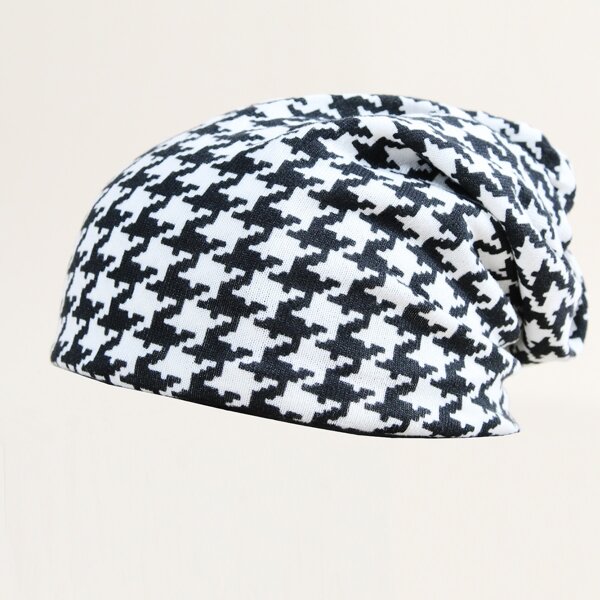 

Men Houndstooth Pattern Multi-purpose Hat, Black and white