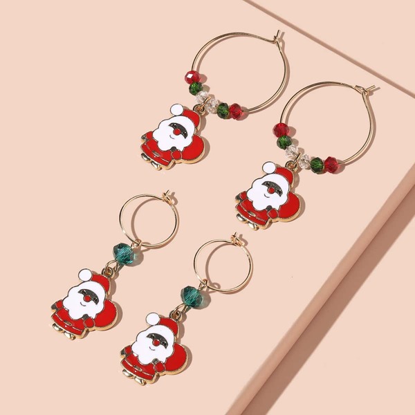 

2pairs Parent-girls Christmas Santa Claus Charm Drop Earrings, Red