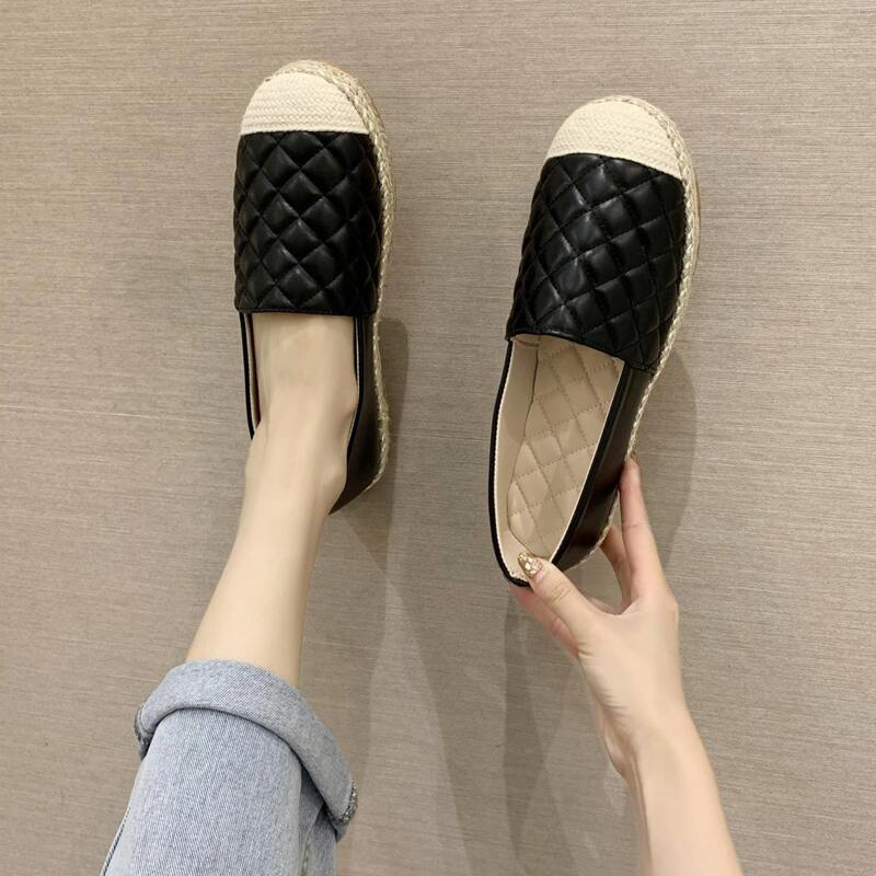 

Cap Toe Quilted Slip On Espadrille Flats, Black